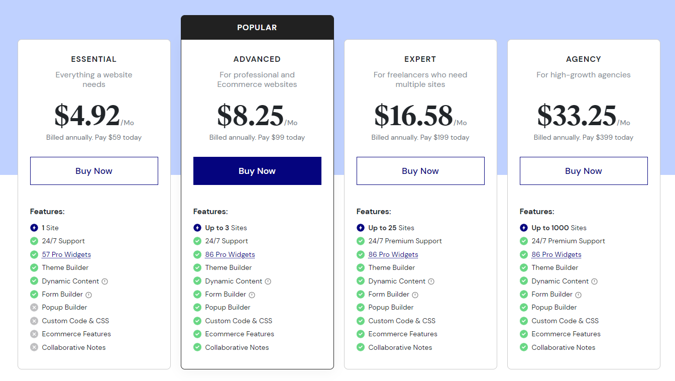 Elementor's Pricing Plan