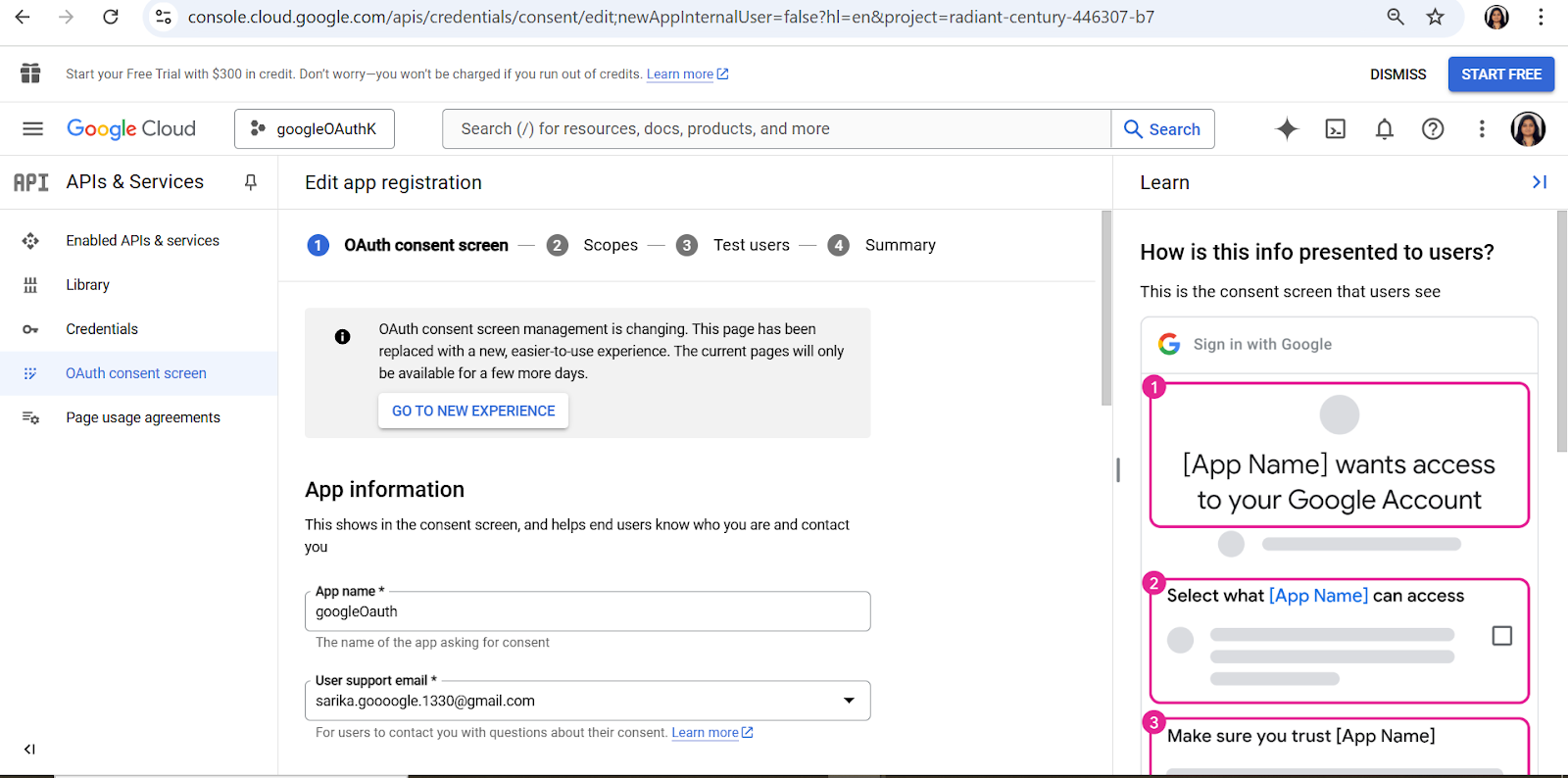 google console oauth consent screen app info