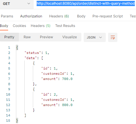 Using the DISTINCT keyword in JPA Repository for unique query results