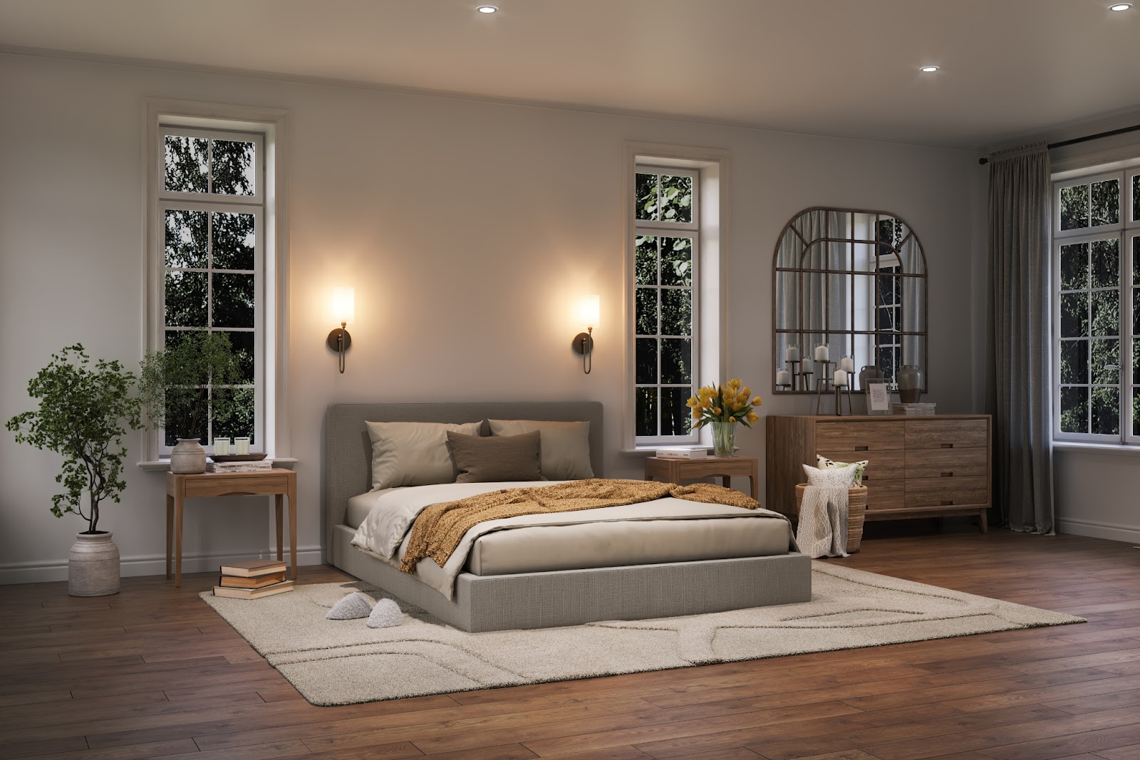 A SoftFrame Bed Frame at night.