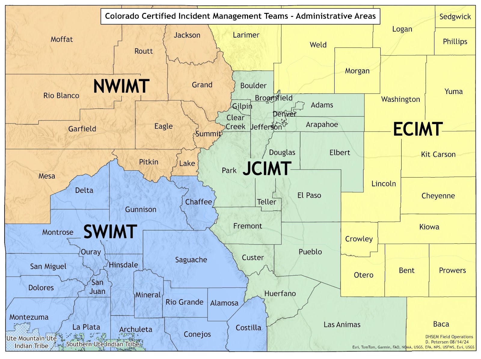 Map of Colorado showing the administrative areas of the State's certified incident management teams.