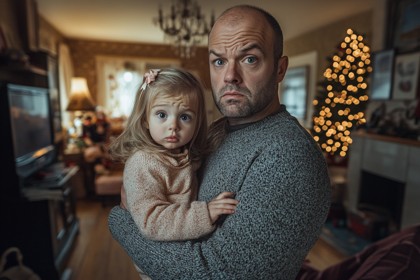 A man with a little girl in his arms | Source: Midjourney