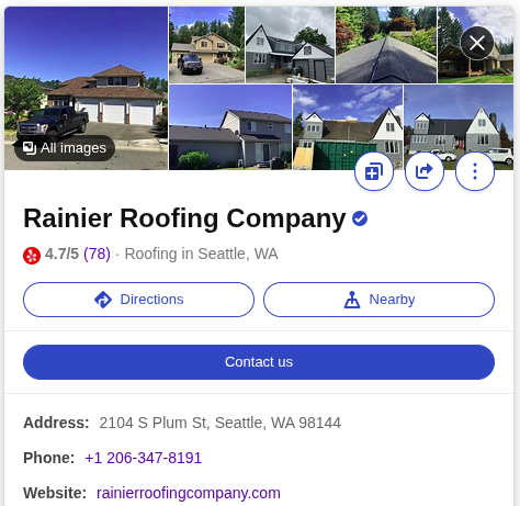A well-optimized roofing company Bing profile.