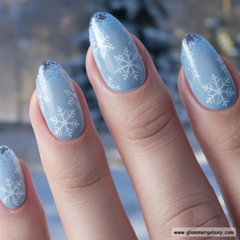 Classy Winter Nails having Snowflake Nail Art for Winter
