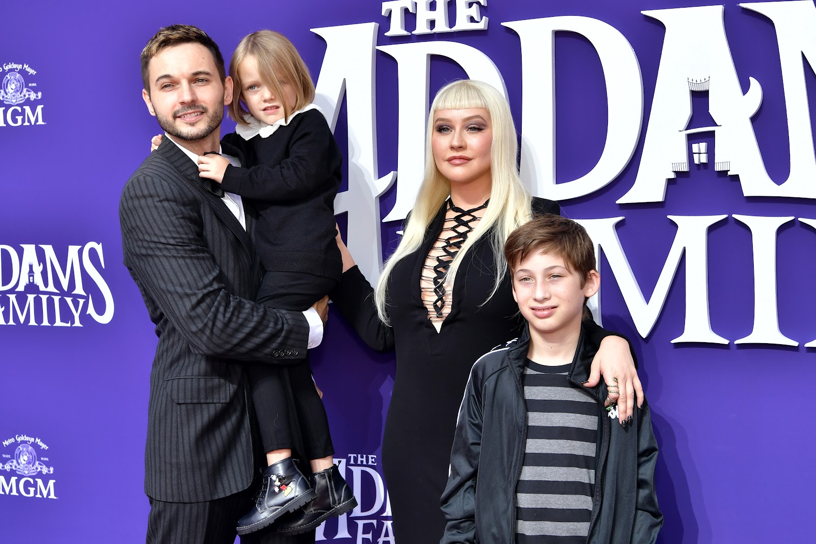 Matthew Rutler, Summer Rain Rutler, Christina Aguilera, and Max Bratman attend the Premiere of MGM's "The Addams Family" at Westfield Century City AMC in Los Angeles, California, on October 6, 2019 | Source: Getty Images