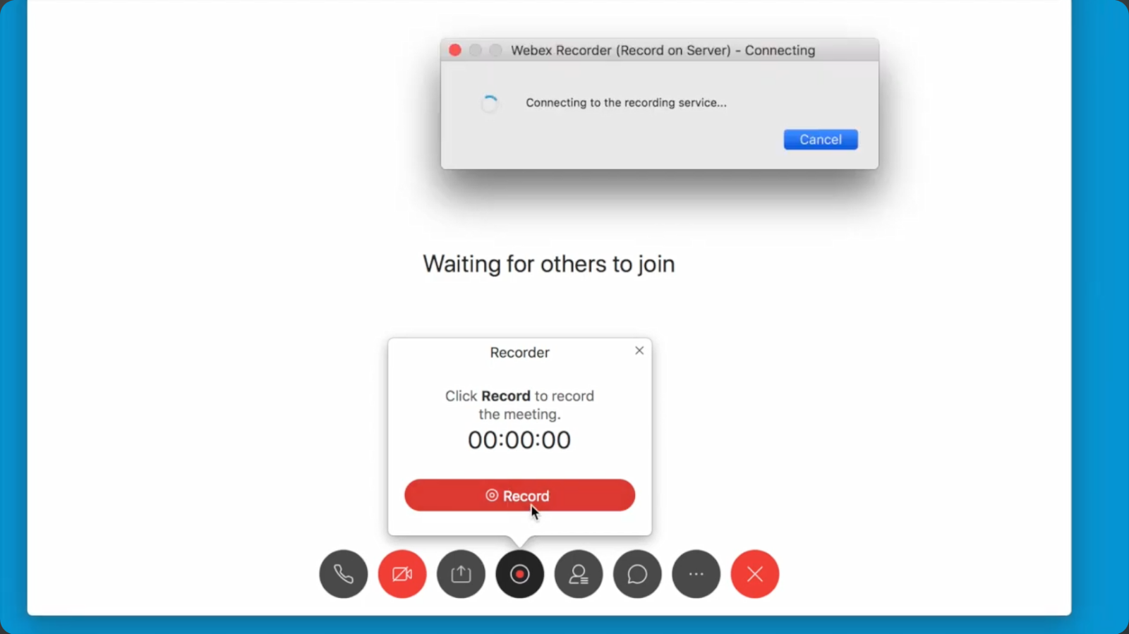 Cisco Webex meeting recorder popup showing how to record Webex meeting