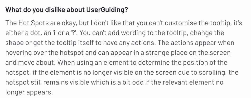 Userguiding user's review on G2