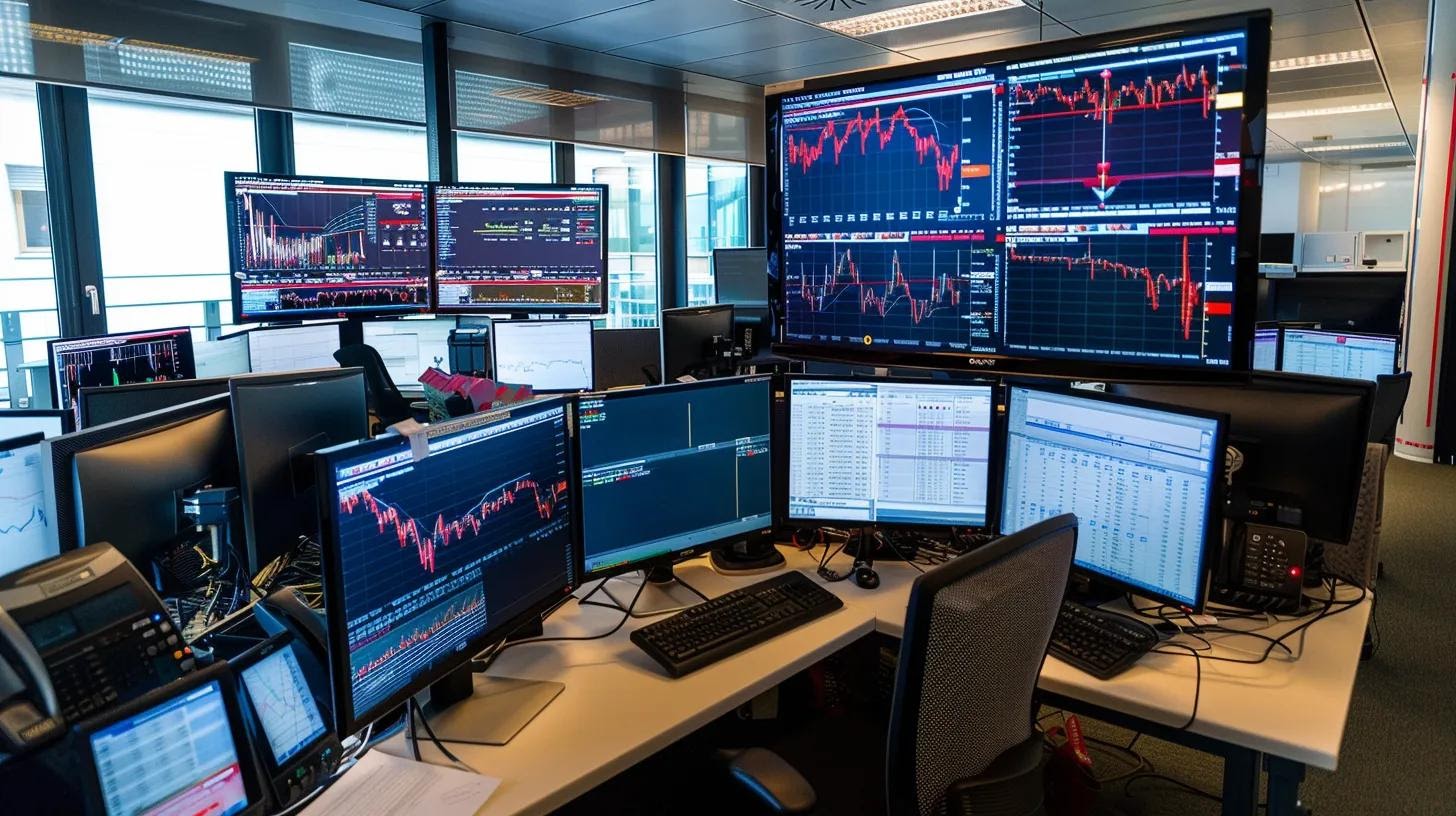 a modern office environment features multiple digital displays showcasing analytics of accelerated website load times and performance metrics, illustrating the impactful advantages of employing a content delivery network for global user engagement.