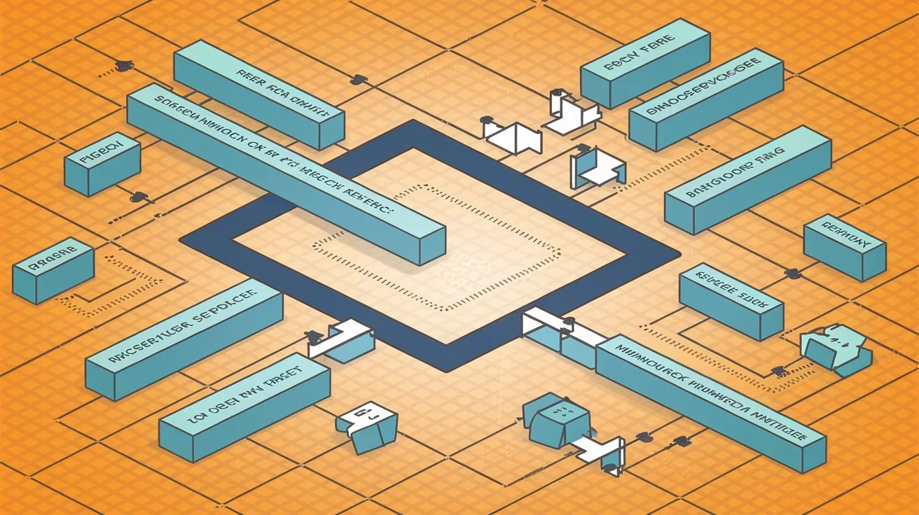 Overview of microservices architecture with labeled services and data flow