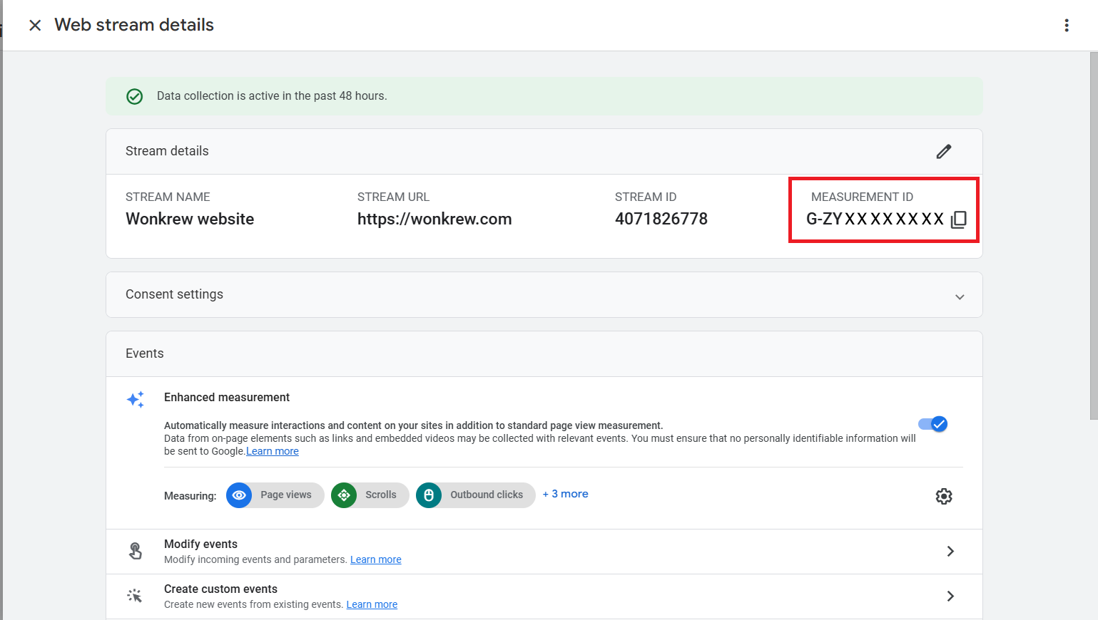 After creating the data stream, you’ll see the Web Stream Details page with your Measurement ID.
9 Simple Steps to Set Up Google Analytics for Beginners | Wonkrew
