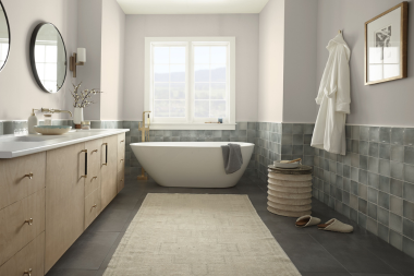 top paint color ideas for your bathroom remodel cool gray walls with bathtub and large double sink vanity custom built michigan