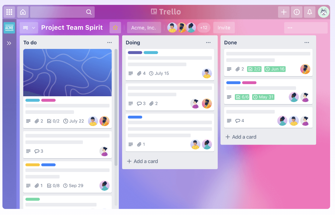 Trello task management dashboard