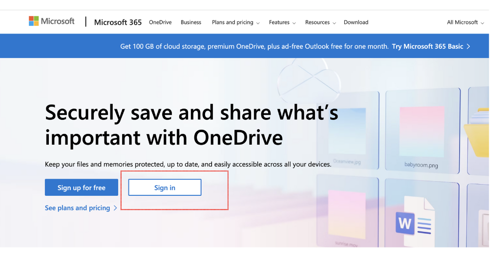 Sign in to OneDrive web app