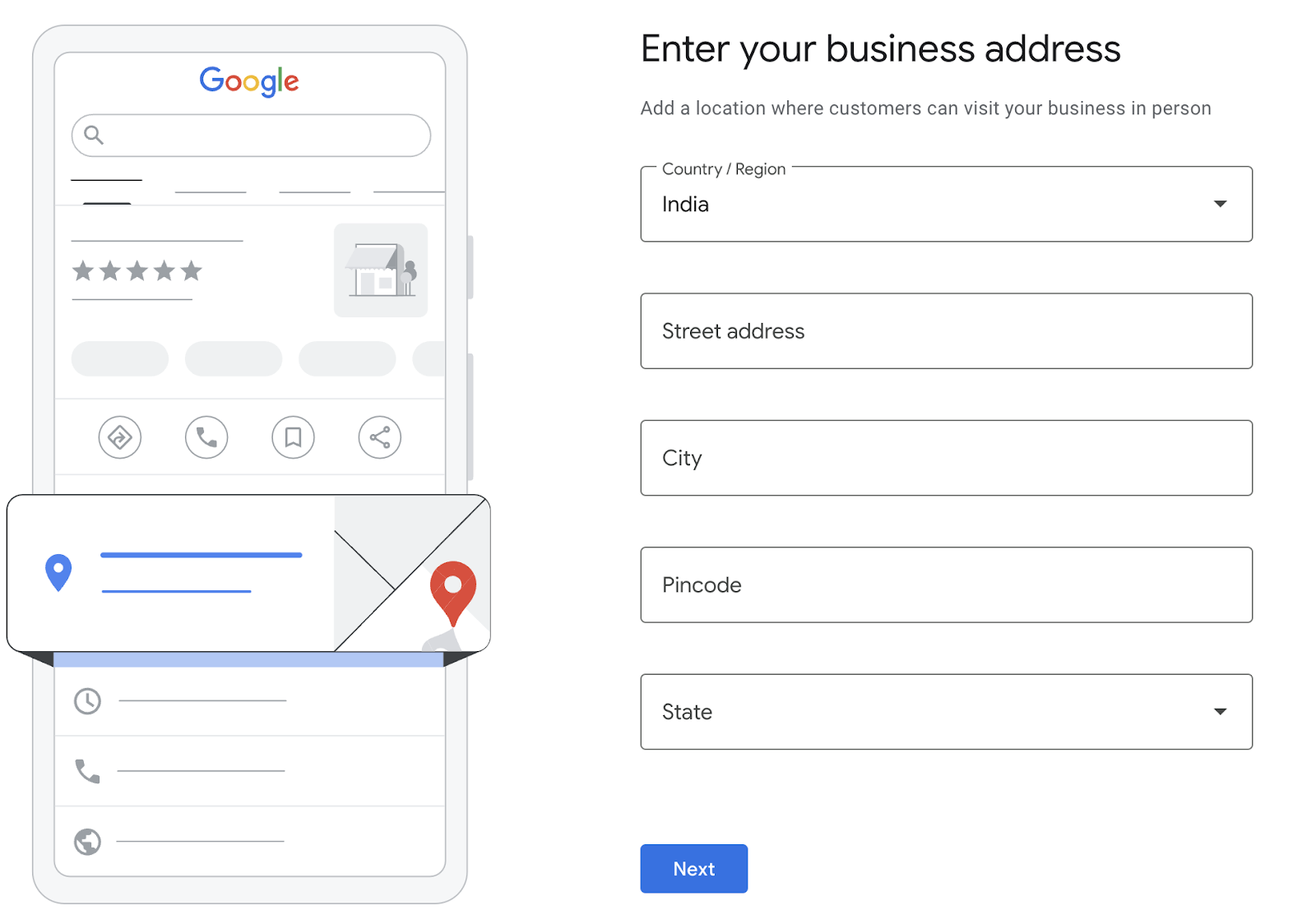 Adding the postal address for creating a google business profile