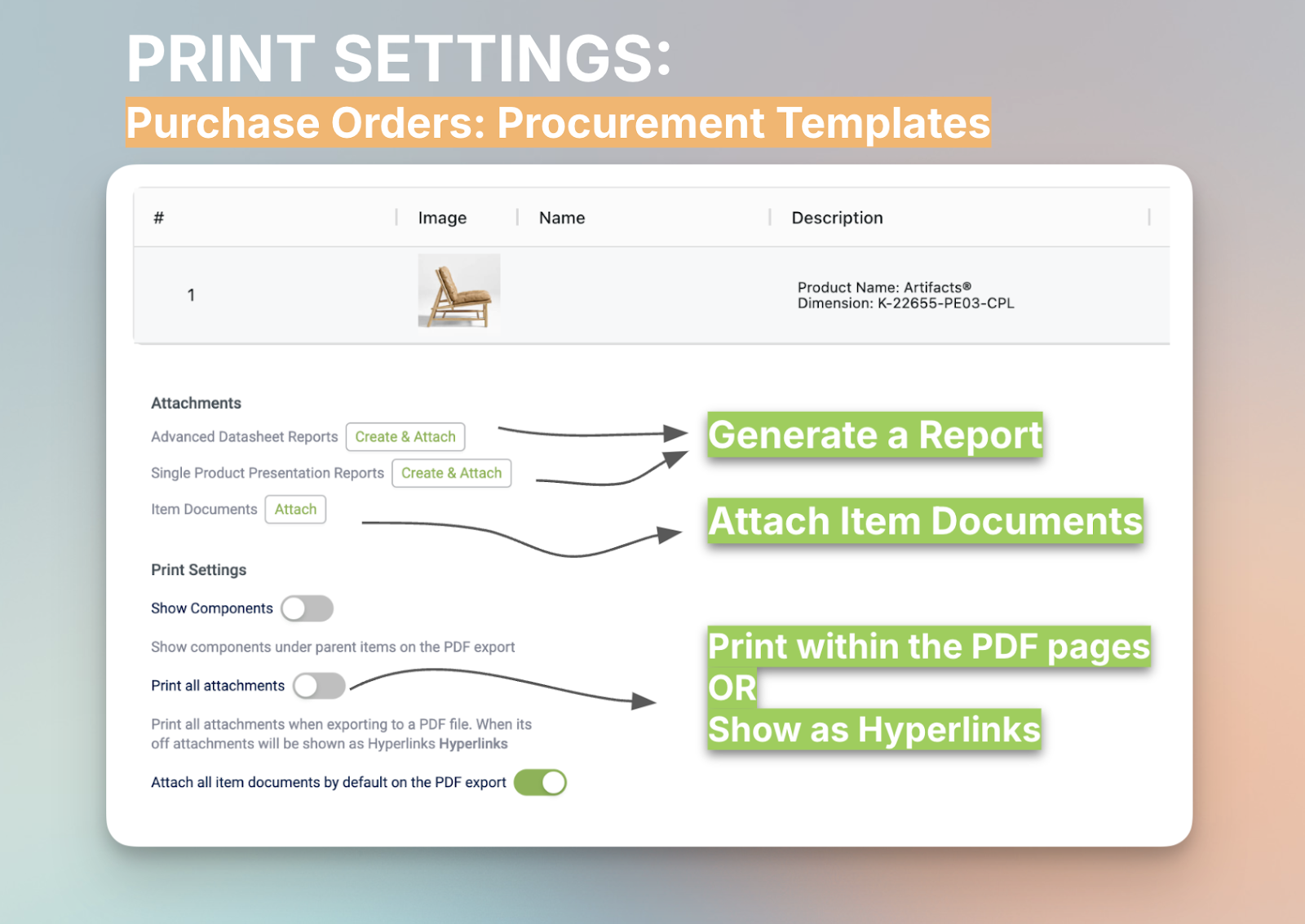 Print Settings: Purchase Orders: Procurement Templates