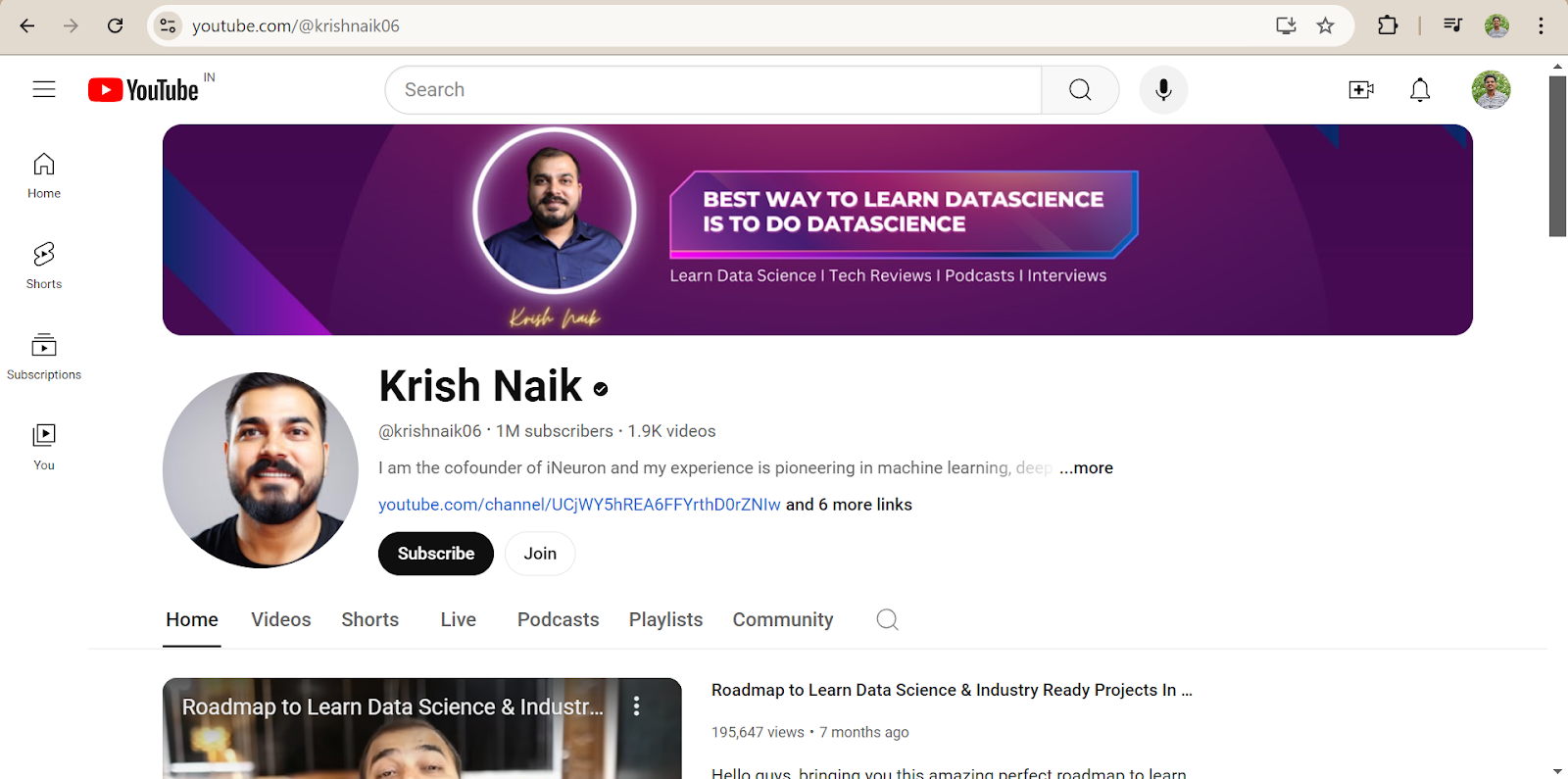 Krish Naik YouTube Channel