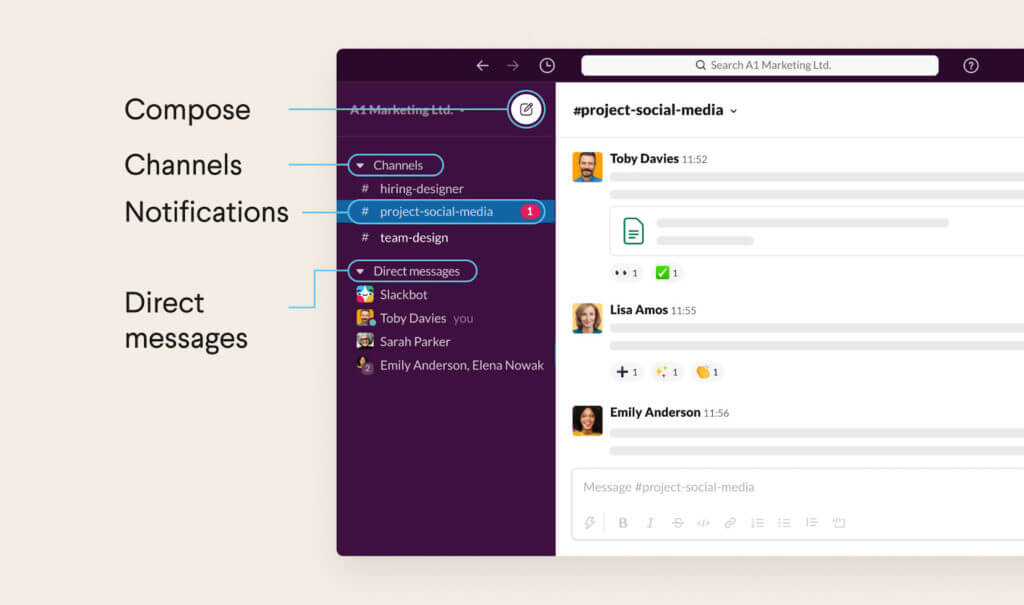 Slack user interface onboarding