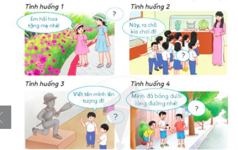 2. Tìm hiểu về quy định nơi công cộngCâu hỏi: a. Em đã từng đến nơi công cộng nào?b. Nơi công cộng thường có những quy định gì?Giải nhanh:a. Em đã từng đến công viên, bảo tàng, di tích, bệnh viện.b. Những nơi công cộng thường quy định cấm đổ rác, vứt rác bừa bãi, không hút thuốc, nói nhỏ, xếp hàng,..3. Thảo luận sự cần thiết về quy định tuân thủ nơi công cộng