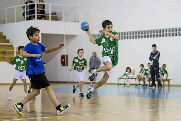 F-Jugend-Spieler beim altersgerechten Handballtraining mit viel Bewegung und Teamspiel