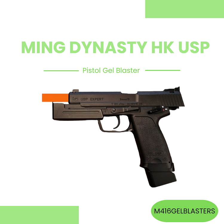 Front view of HK USP electric gel blaster with full-size design