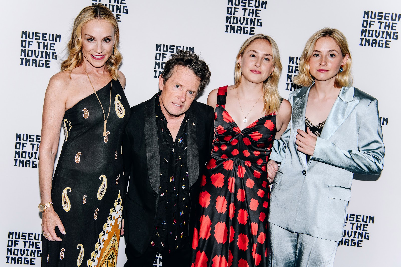 Tracy Pollan and Michael J. Fox with their twin daughters Aquinnah and Schuyler Fox at the Spring Moving Image Awards in New York City on June 6, 2023 | Source: Getty Images