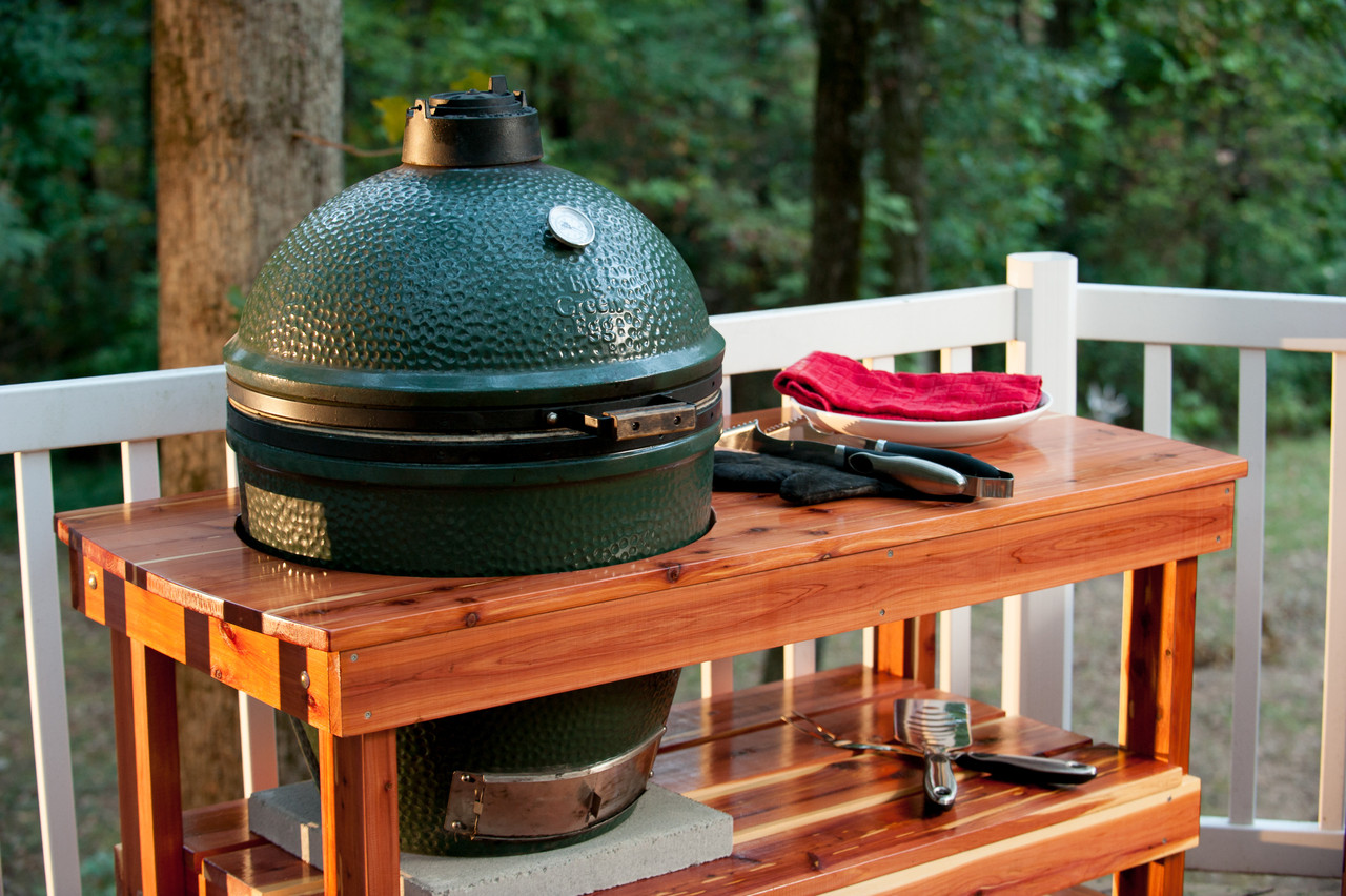 Big Green Egg in backyard