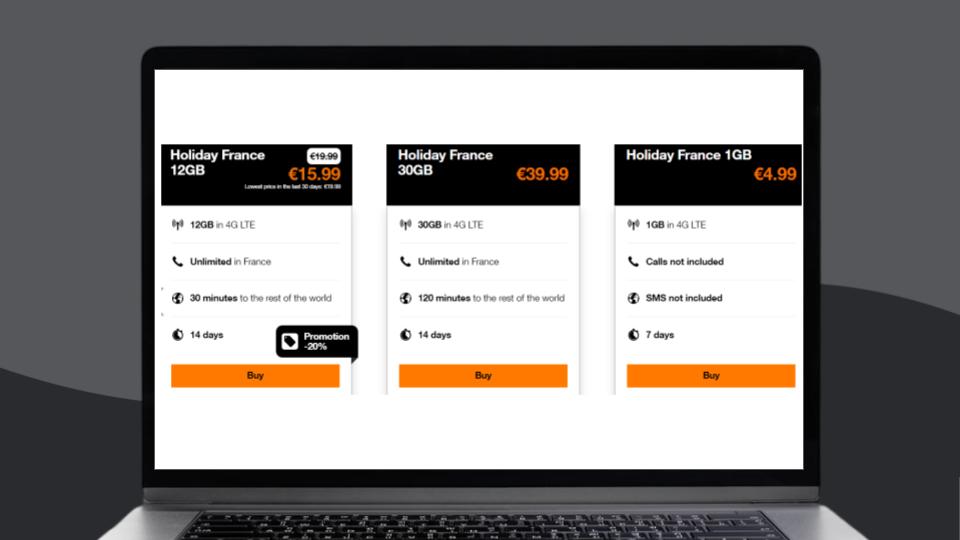 The pricing plans offered by Orange Travel for France eSIMs