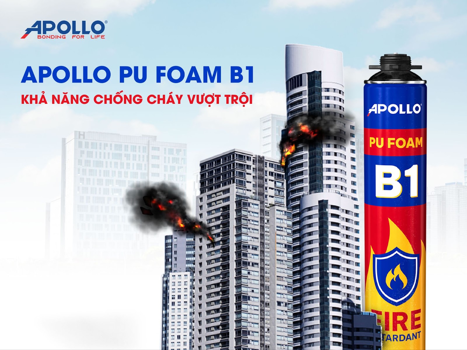 Với khả năng chống cháy vượt trội, Apollo PU Foam B1 là lựa chọn hàng đầu cho các công trình yêu cầu khả năng chống cháy đặc biệt