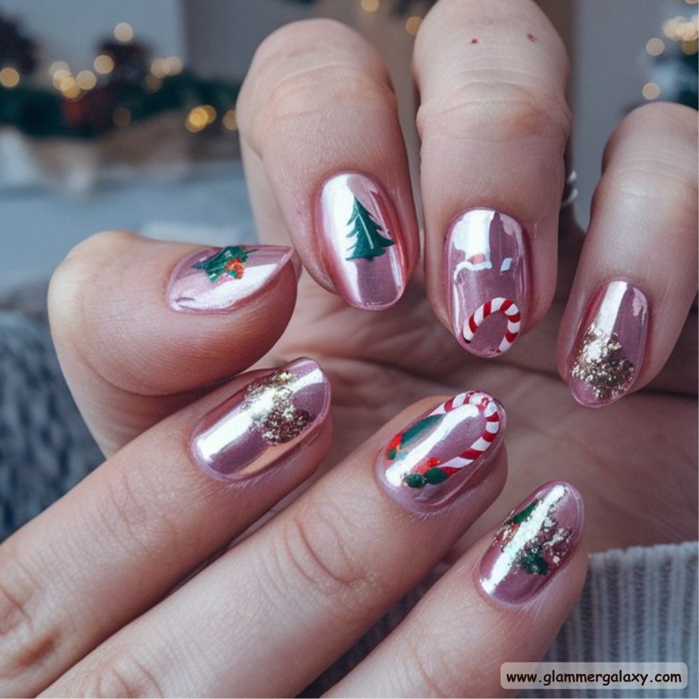 Pink Christmas Nails having Chrome Pink Christmas Nails
