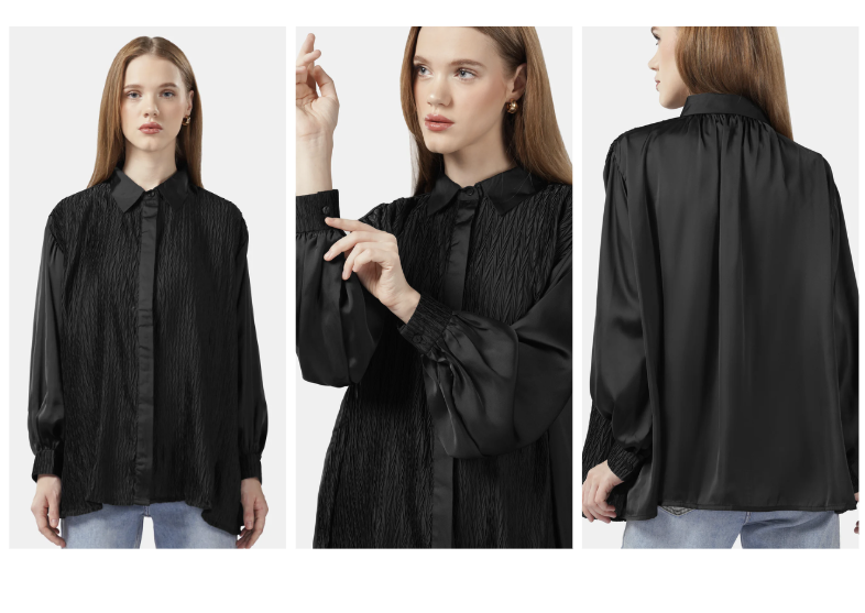 Nania Pleated Shirt in Black