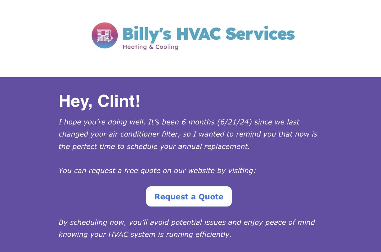 hvac marketing email example 