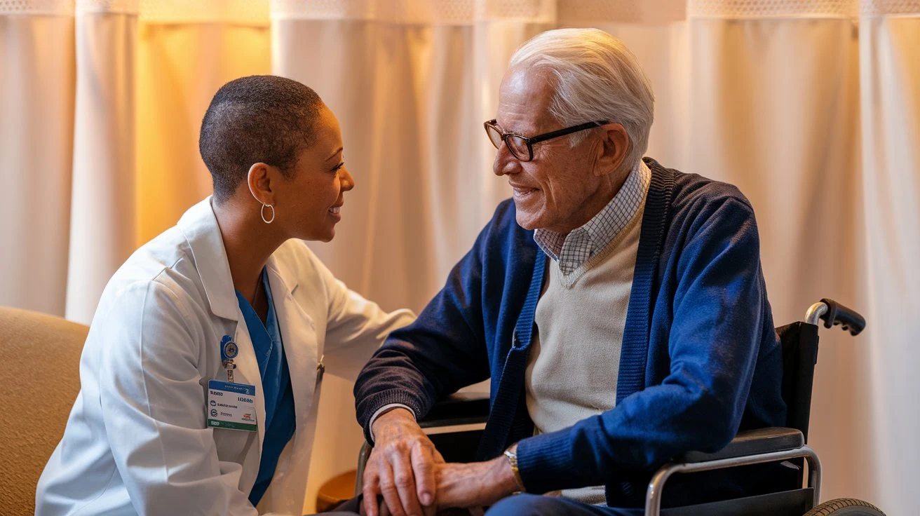 A patient and healthcare provider in a collaborative discussion, emphasizing the patient-centered approach in care.