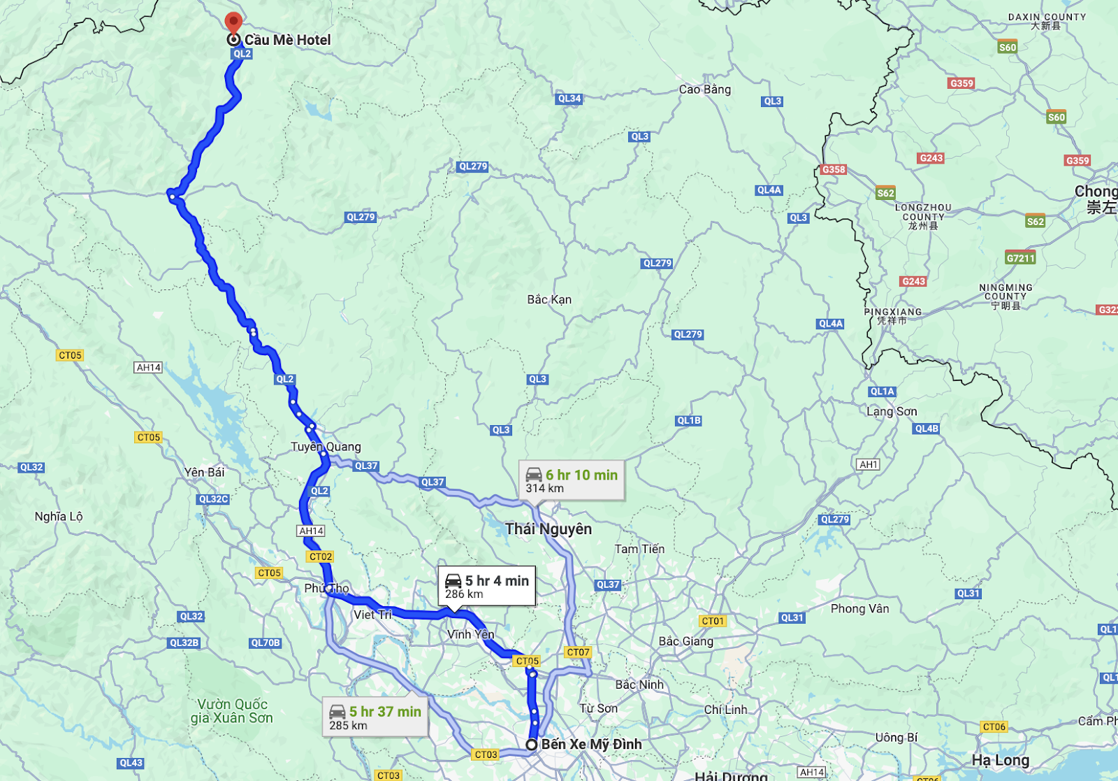 route of cau me bus from hanoi to ha giang