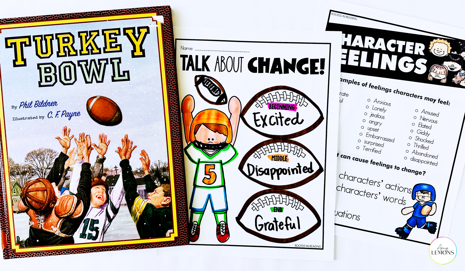 The book Turkey Bowl and character change reading comprehension activities.