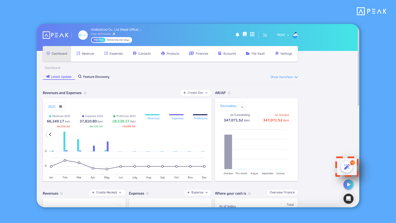 AI SMART CFO icon on the PEAK Homepage.