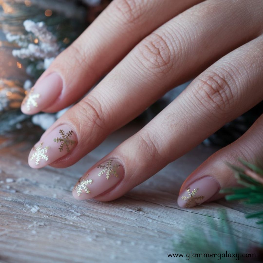 Snowflake Nails having Nude Snowflake Nail Design
