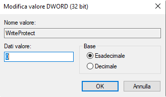rimuovere la protezione da scrittura usb