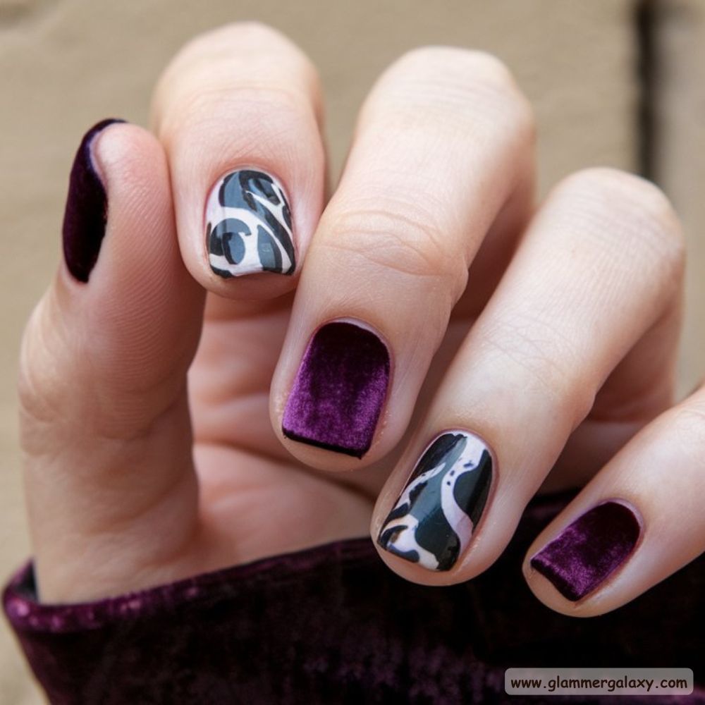 Dark Fall Nails having Velvet Finish
