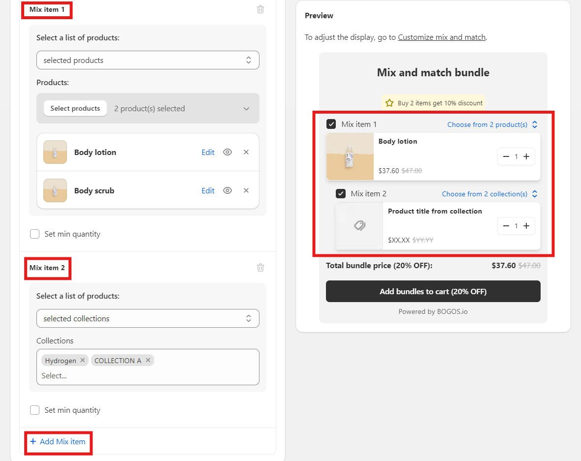 BOGOS let you have multiple mix items in one mix and match bundle