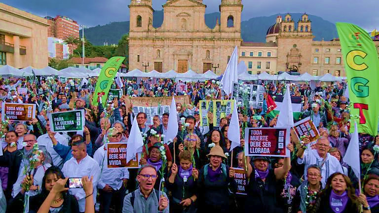 Homenaje a la memoria de los líderes sociales y excombatientes asesinados desde la firma del Acuerdo de Paz, en febrero del 2024.