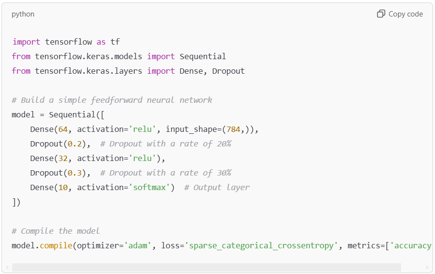 Example code for dropout in Keras with TensorFlow 