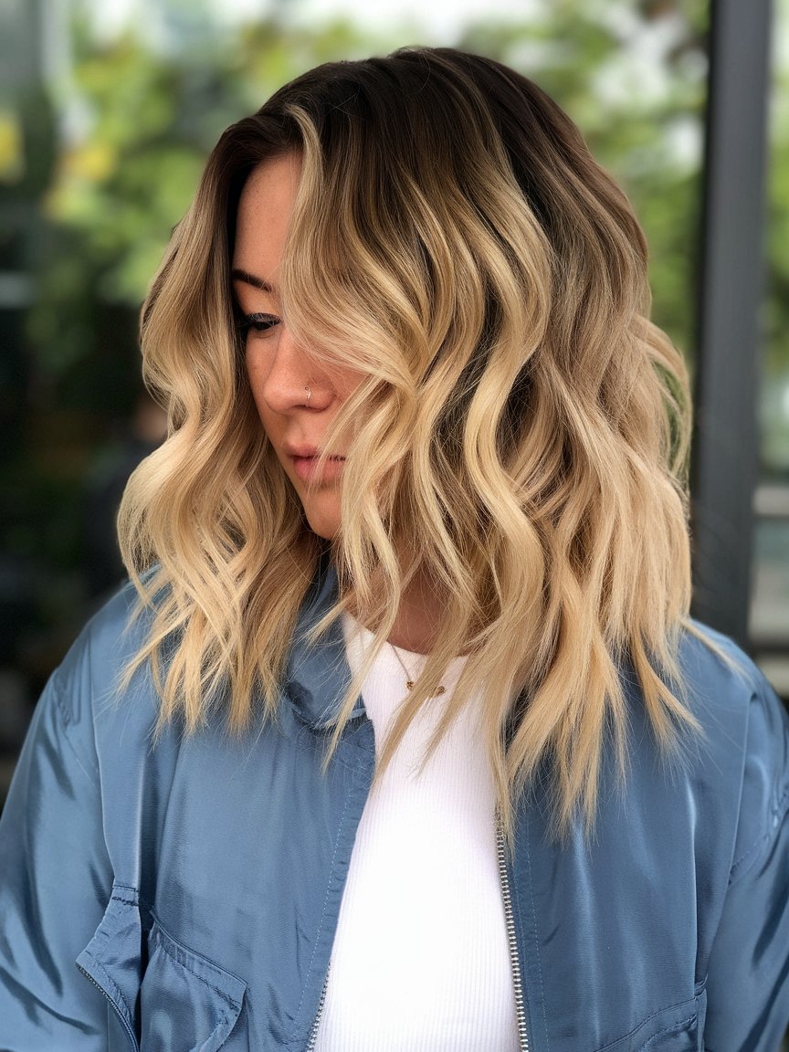 4. Honey Blonde Balayage on Wavy Hair