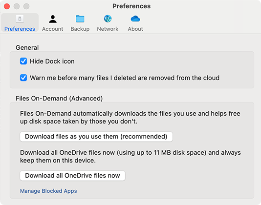 Pic. 4. Setting frequency of downloads for OneDrive app for Mac.