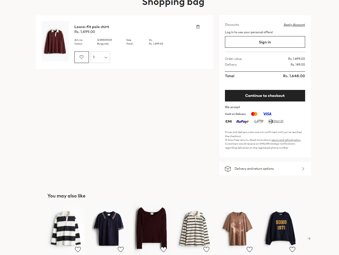 H&M provides personalize by suggesting related products