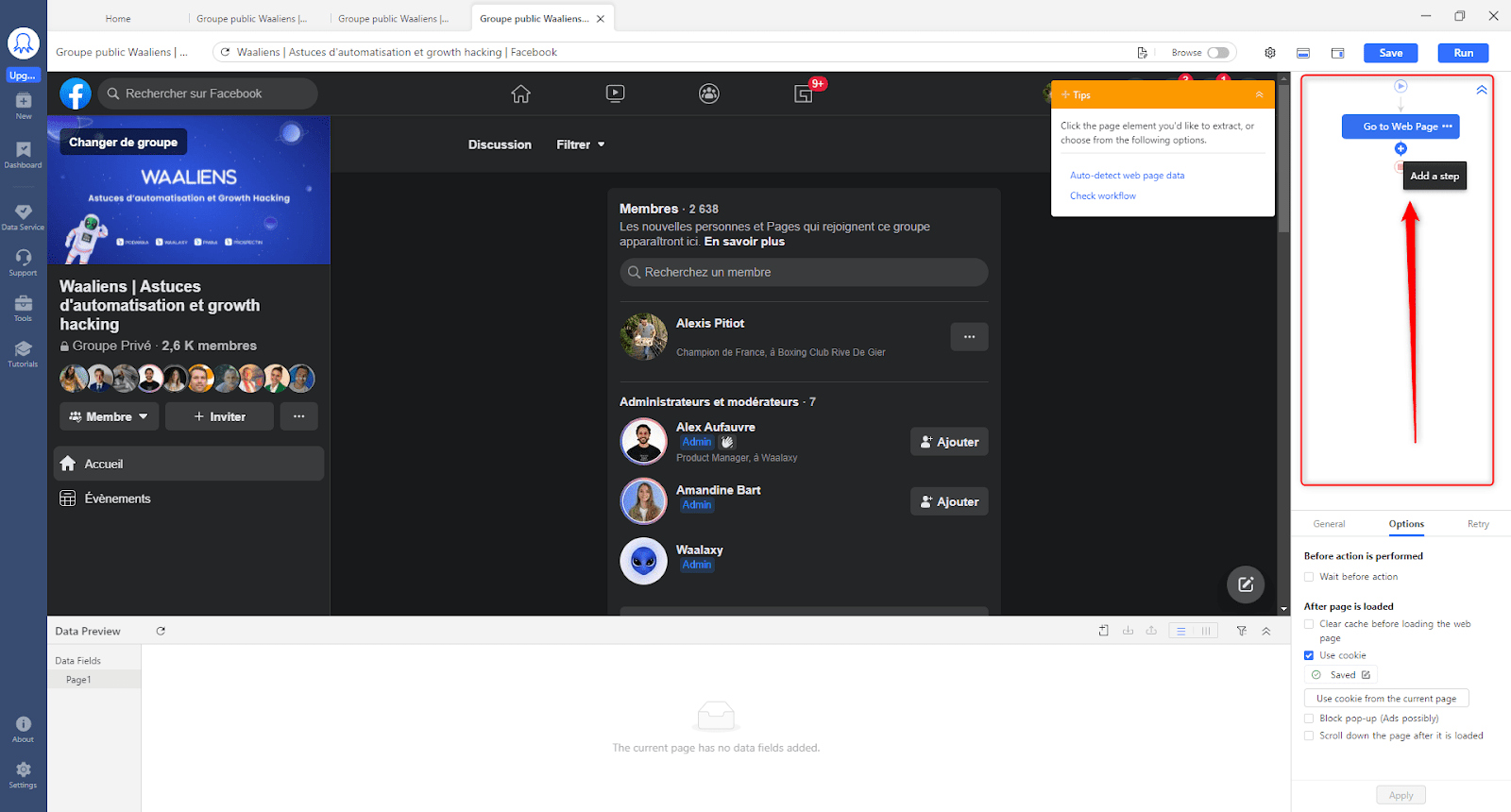 Proceso de obtención de los contactos de un grupo de Facebook