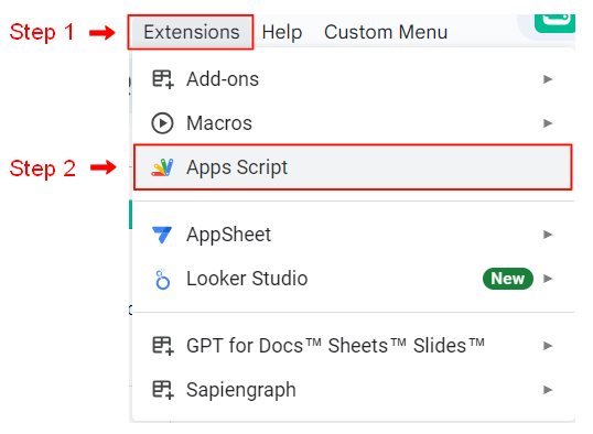 2 Steps to open Apps Script