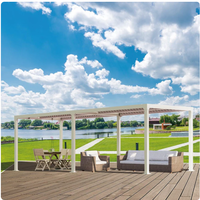 19 x 10 ft. Outdoor Aluminum Louvered Pergola Sun Shade Shelter with Adjustable Panels