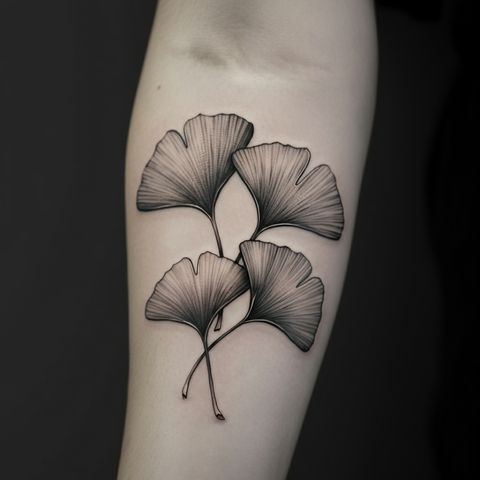Black and Grey Ginkgo Tattoo
