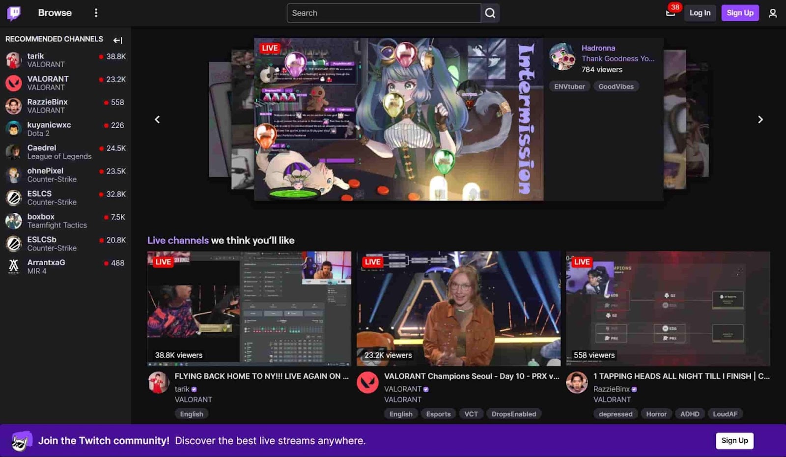 Screenshot of Twitch website