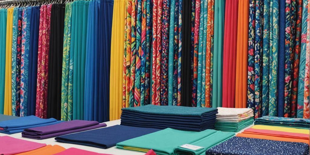 Various colorful swimsuit fabrics and textures.